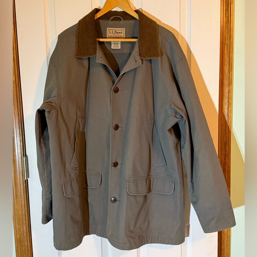 Vintage L.L. Bean Gray Canvas Barn Chore Coat Corduroy Collar/Cuffs XL
